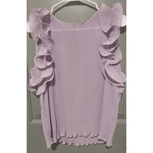 Zara Blouse Womens S Lavender Sleeveless Ruffles Button Back Stretchy Romantic